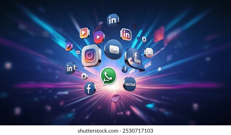 Social media marketing icons showing popular platforms for digital promotion